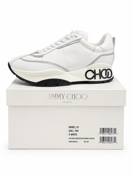 Jimmy Choo Other - Jimmy Choo White Leather Raine‎ Platform Sneaker with Black Logo